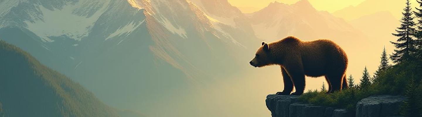 A bear watching over the forest from a cliff's edge
